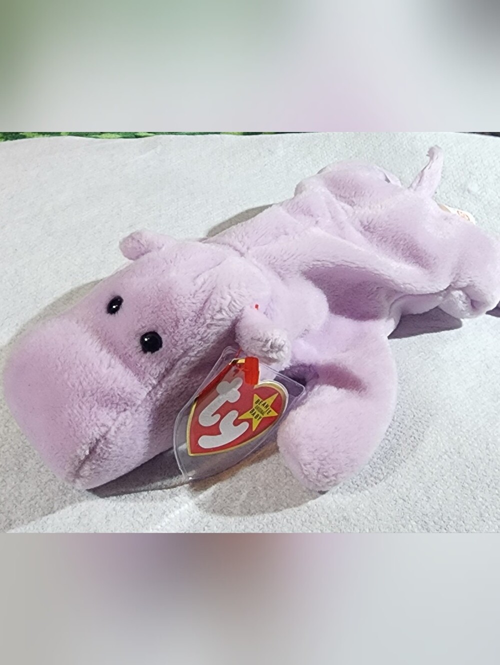 1993 Ty Lilac Hippo Plush Toy - Light Purple Beanie Hippo